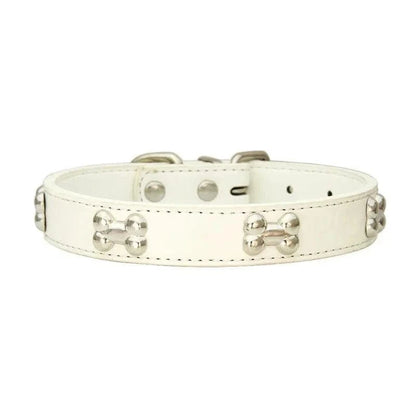 Collier en cuir avec motifs OS et accents os, résistant aux intempéries pour chiens adultes