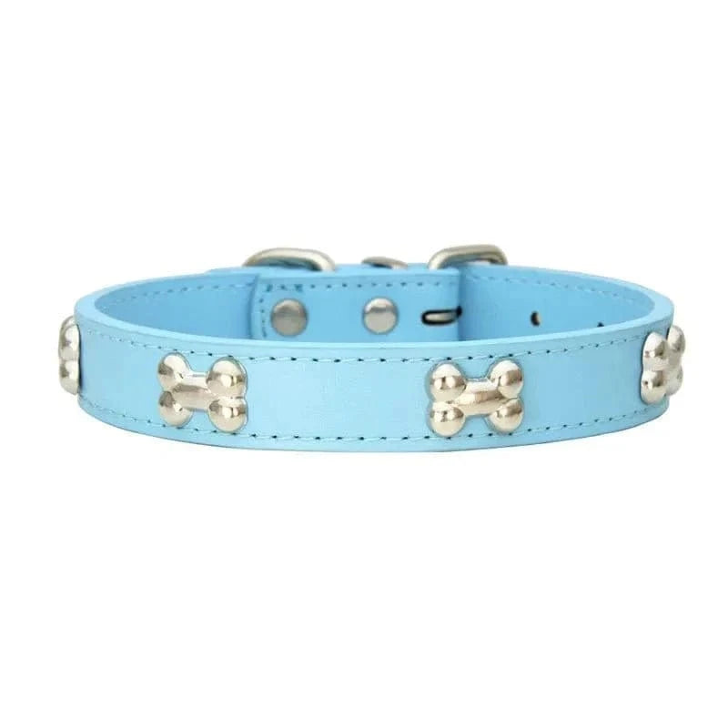Collier en cuir pour chiens adultes, résistant aux intempéries, avec motifs OS et os accents