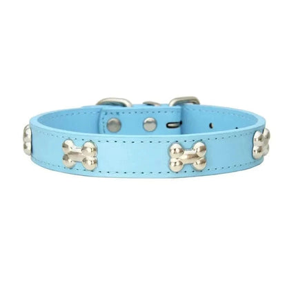Collier en cuir pour chiens adultes, résistant aux intempéries, avec motifs OS et os accents