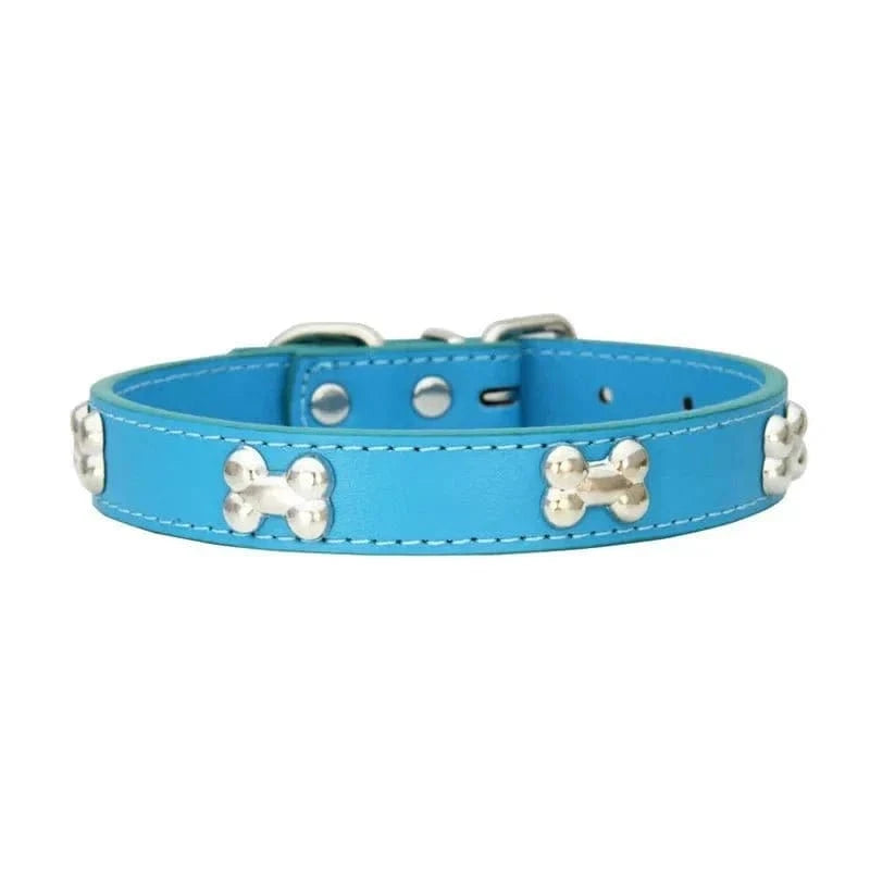 Collier en cuir avec motifs os, résistant aux intempéries pour chiens adultes