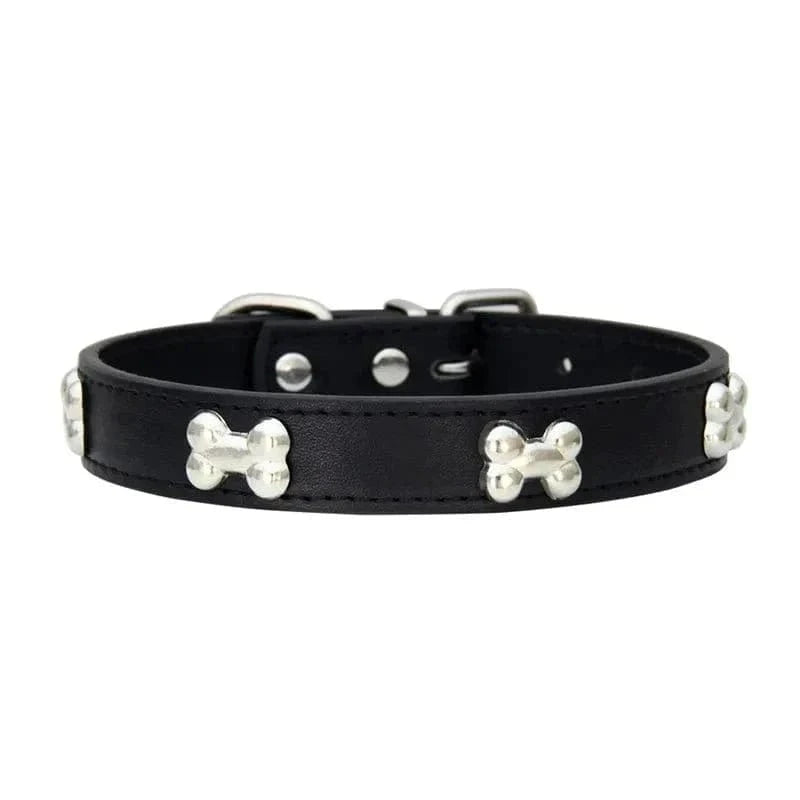 Collier en Cuir avec Motifs OS pour chiens adultes résistant aux intempéries, style noir