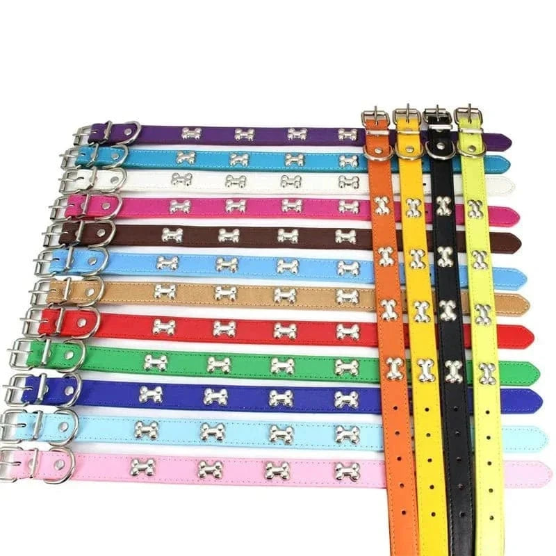Collier en Cuir avec Motifs OS pour chiens adultes, résistant aux intempéries et coloré