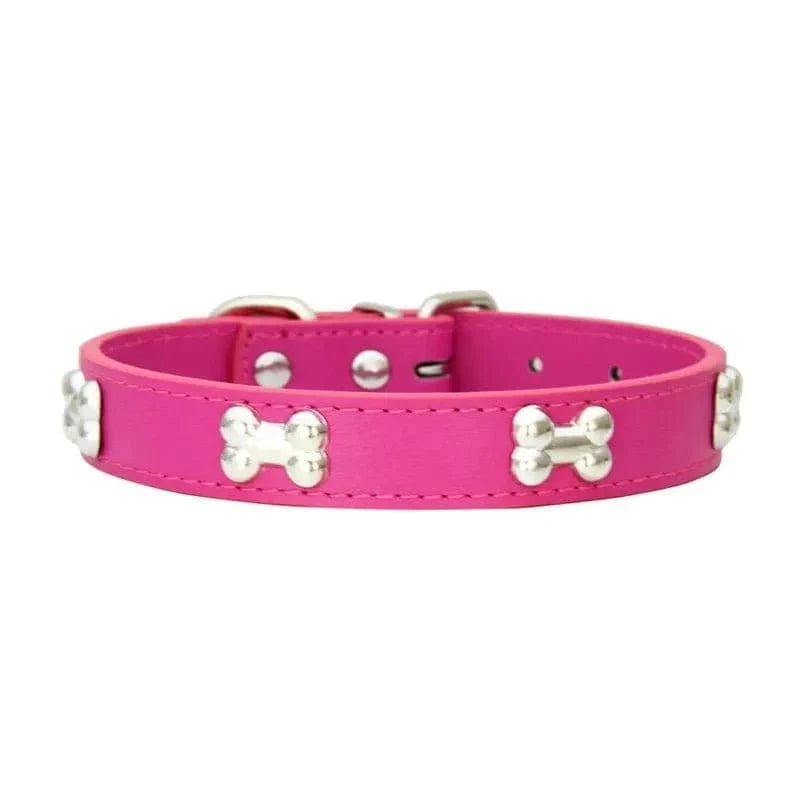 Collier en Cuir avec Motifs OS pour chiens adultes résistant aux intempéries