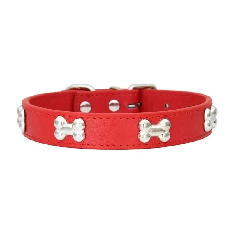 Collier en cuir rouge avec motifs os, résistant aux intempéries pour chiens adultes