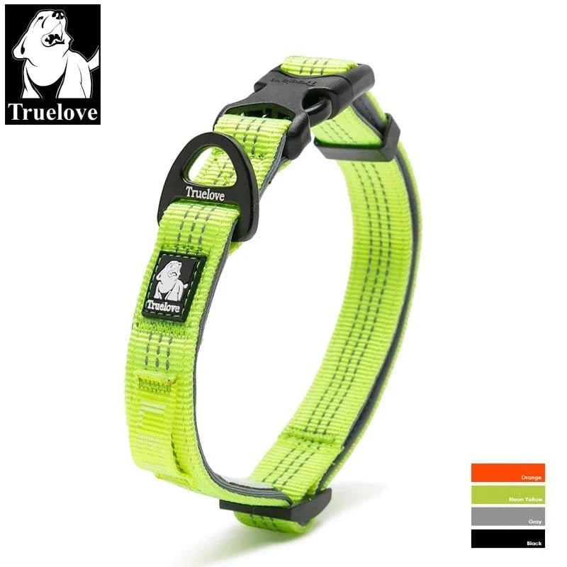 Collier réfléchissant Truelove en nylon jaune néon pour chien sécurité et style
