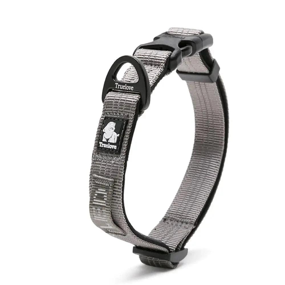 Collier réfléchissant Truelove en nylon gris pour chien, sécurité et style assurés