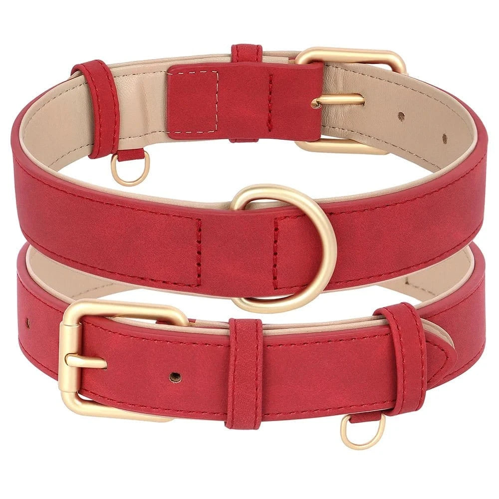 Collier en peau de cuir - Rouge - S