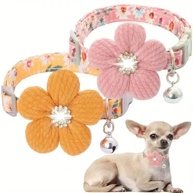 Collier fantaisie pour chien avec fleur et grelot amovible, design mignon pour petit chien