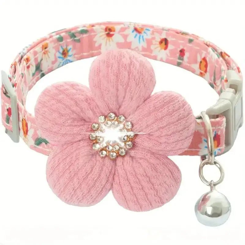 Collier fantaisie pour chien avec fleur rose et grelot amovible, mignon pour petit chien