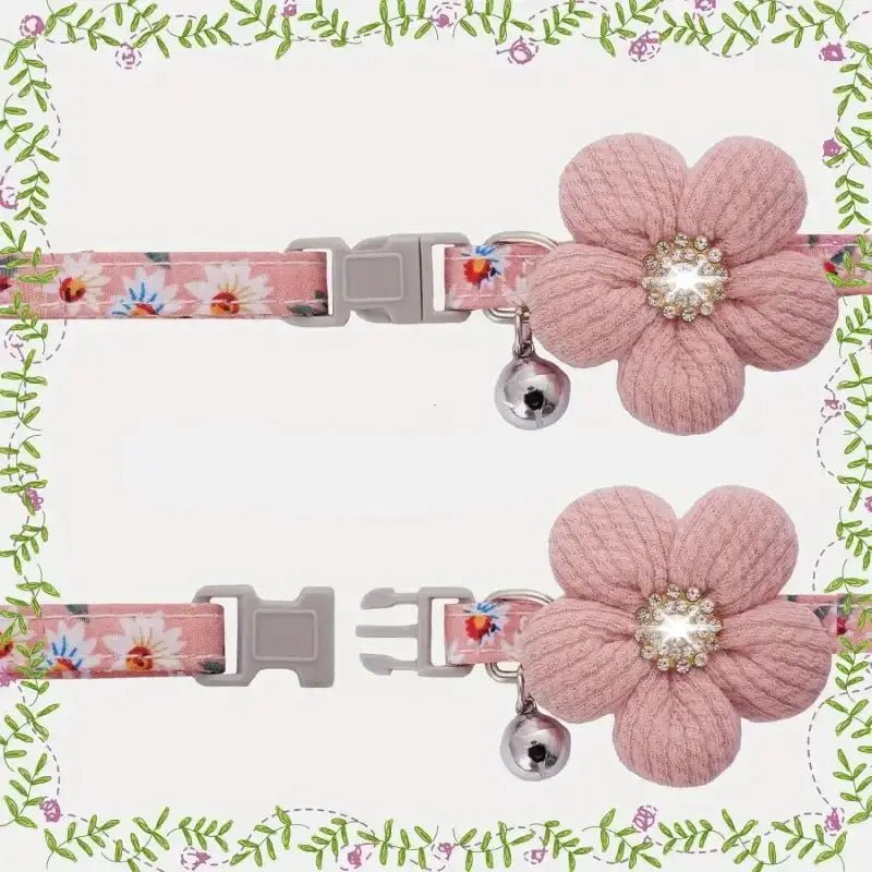 Collier fantaisie pour chien avec fleur et grelot amovible, rose floral et mignon