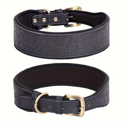 Deux colliers en cuir embossé taille moyenne au design rétro pour chien