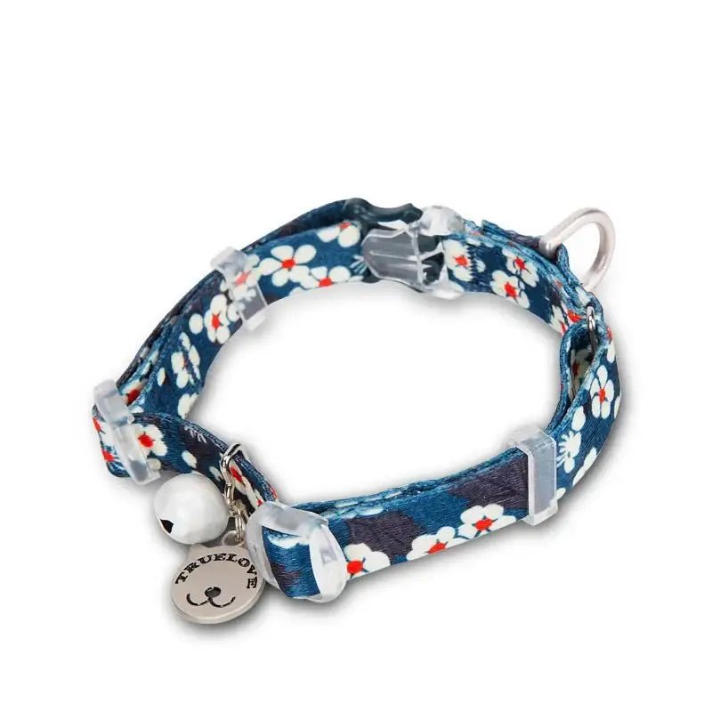 Collier pour petit chien floral avec grelot, plaque personnalisable, motif floral Truelove