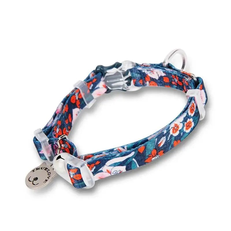 Collier pour petit chien floral avec grelot, plaque personnalisable et motif floral