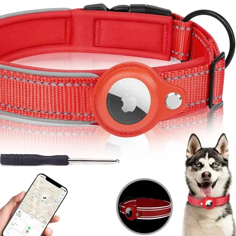 Collier réfléchissant avec emplacement AirTag - Rouge (No Airtag) - S