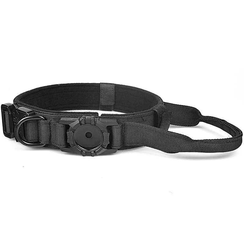 Collier tactique noir pour chiens moyens avec support Airtag et emplacement intégré