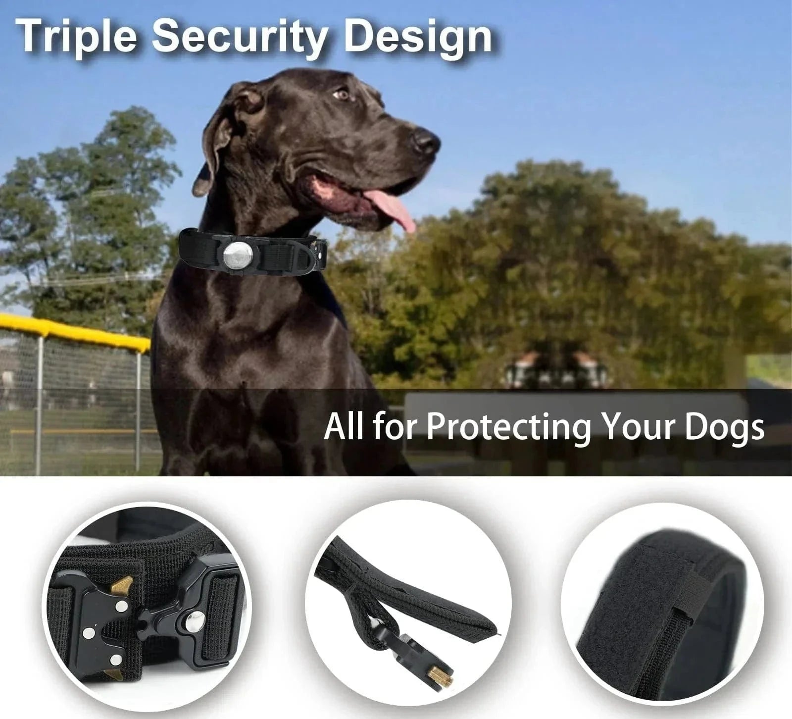 Collier tactique pour chiens moyens avec support Airtag et sécurité zusätzliche