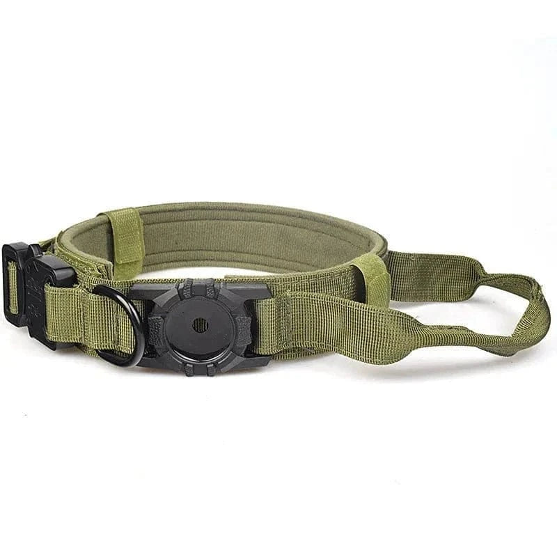 Collier tactique olive green pour chiens moyens avec support airtag et emplacement intégré