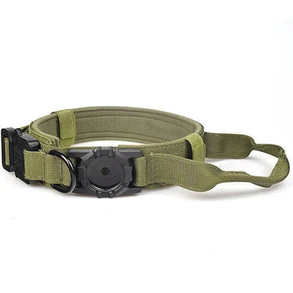 Collier tactique olive green pour chiens moyens avec support airtag et emplacement intégré