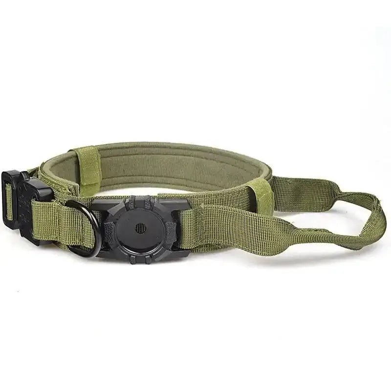 Collier tactique pour chien avec support AirTag, olive green, haute résistance, anti-fugue