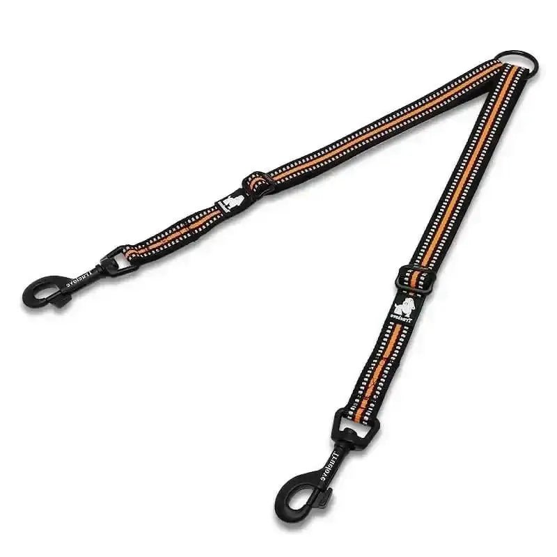 Coupleur double chien Truelove noir et orange pour laisse standard sans enchevêtrement