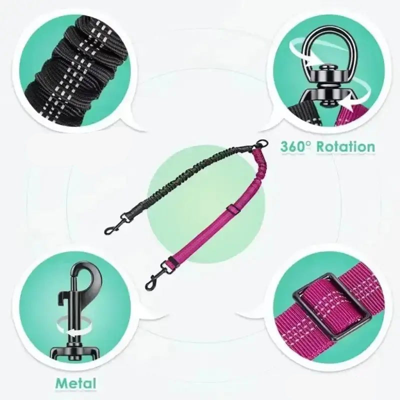 Coupleur de laisse pour deux chiens avec amortisseur, extension de laisse double anti-traction pour chien