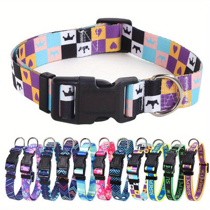Adjustable Floral Print Dog Collar - Durable Polyester Comfort Fit for Small to Large Breeds - Mixed Color / L