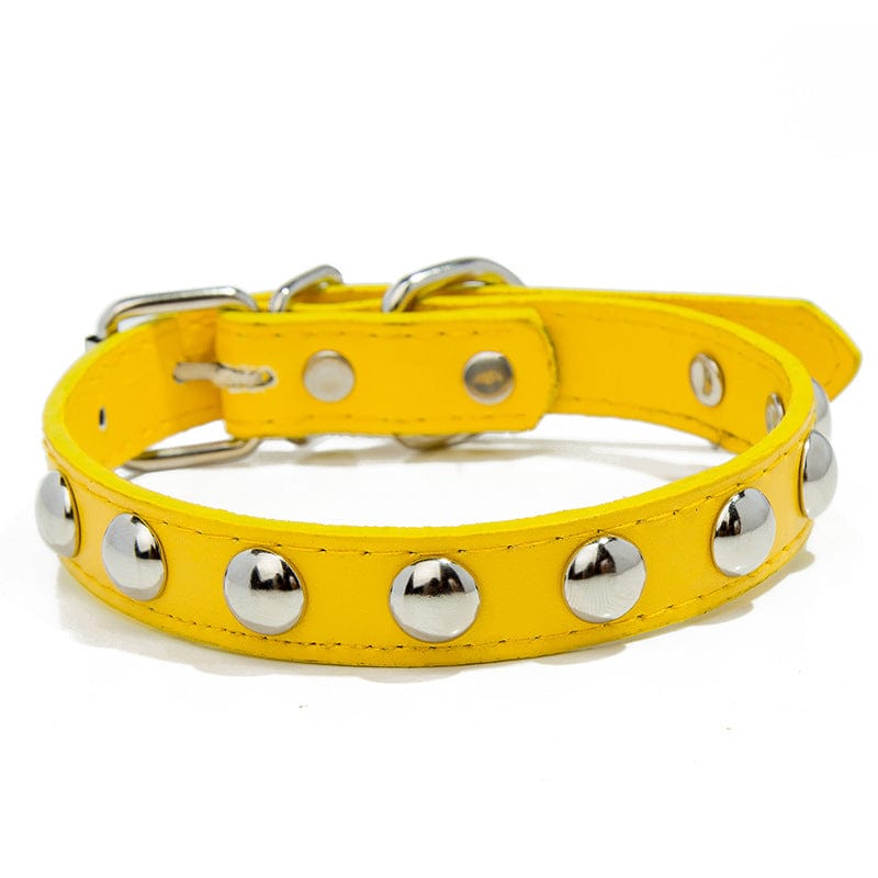 1pc Mushroom Rivet Pet Collar Stainless Steel Dog Collar with Dog Chain - Lemon Yellow / XL