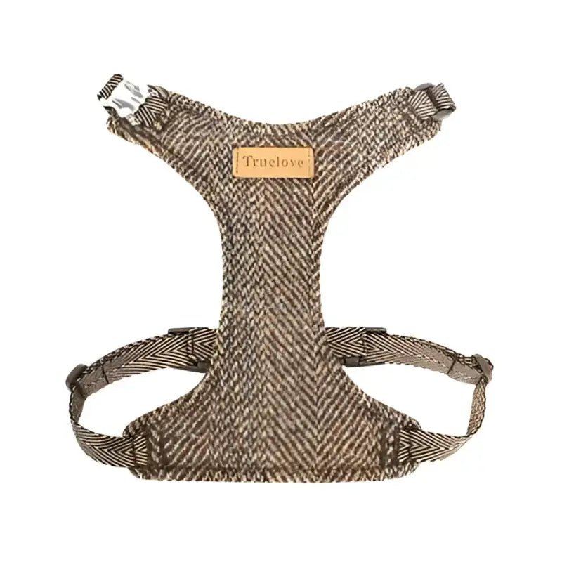 Harnais et laisse Truelove pour chien en tissu marron à motif chevrons ajustable