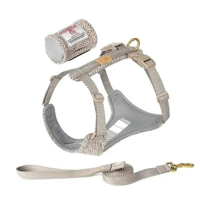 Harnais et laisse Truelove pour chien en beige à motif chevrons, élégant et confortable