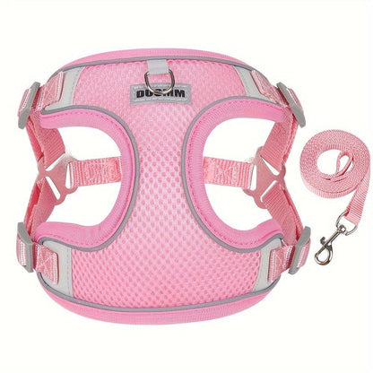 Harnais réfléchissant mesh rose pour chien moyenne taille, petite à moyenne, avec laisse