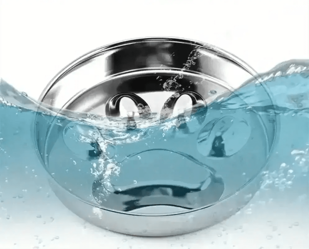 Objet en métal chromé immergé, compatible avec la gamelle anti-glouton pour chien en inox