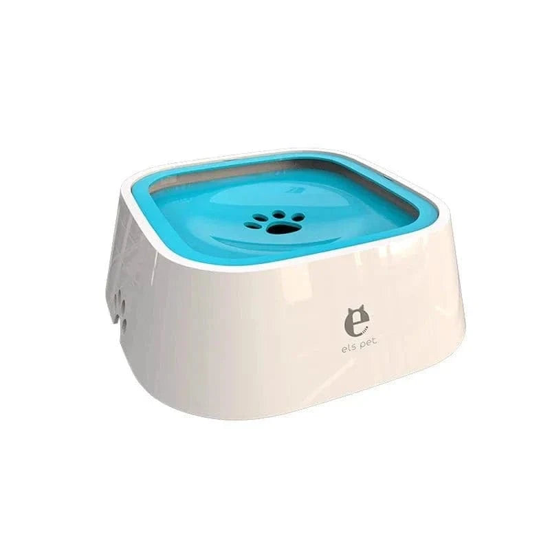 Bol d’eau anti éclaboussures blanc et bleu pour chats, idéal contre la plaque flottante