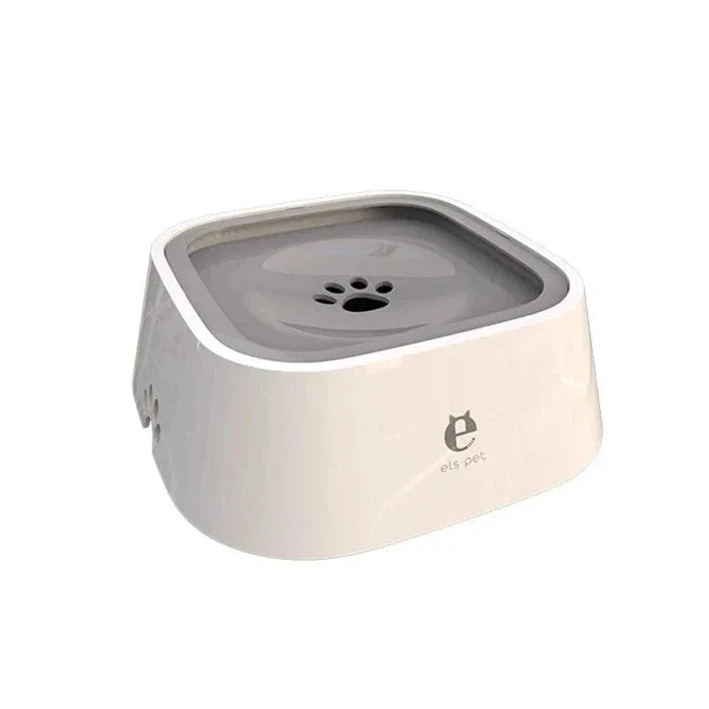 Bol d’eau anti-éclaboussures pour chats en gris et blanc avec plaque flottante