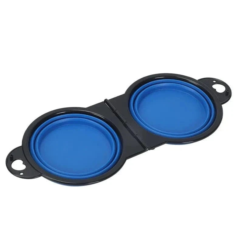 Gamelle pliable double bleue pratique pour chien ou chat, pliable et facile à transporter
