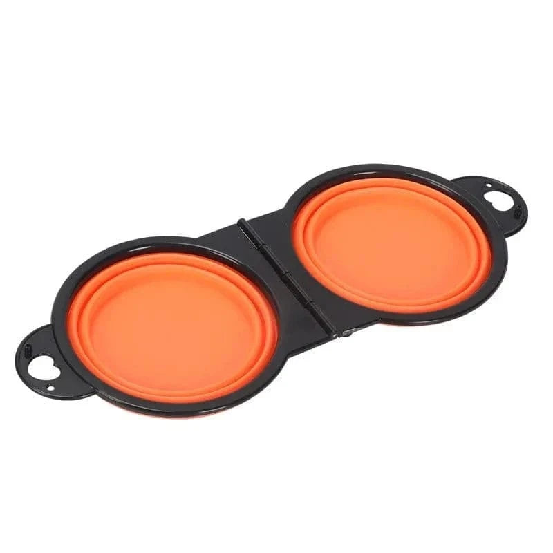 Gamelle pliable double orange et noir, pratique pour animaux, Gamelle Double Pliable Pratique