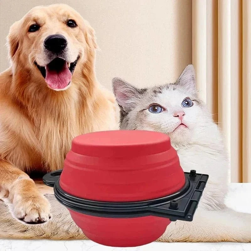 Gamelle pliable double rouge pratique pour chien ou chat, facile à transporter