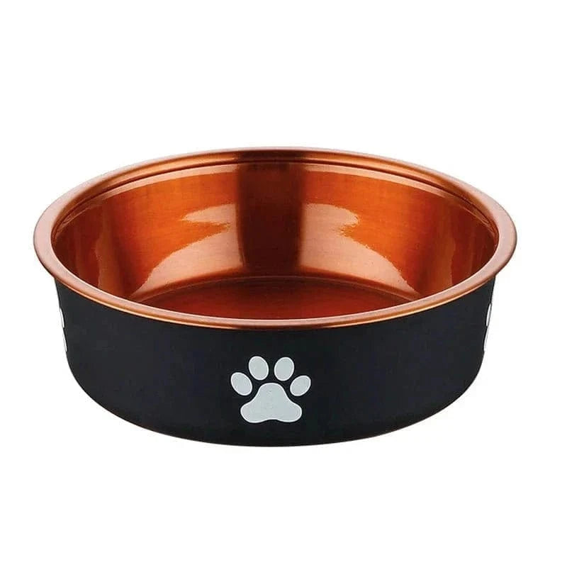 Gamelle en acier inoxydable antidérapante or bronze avec empreintes de pattes pour chien