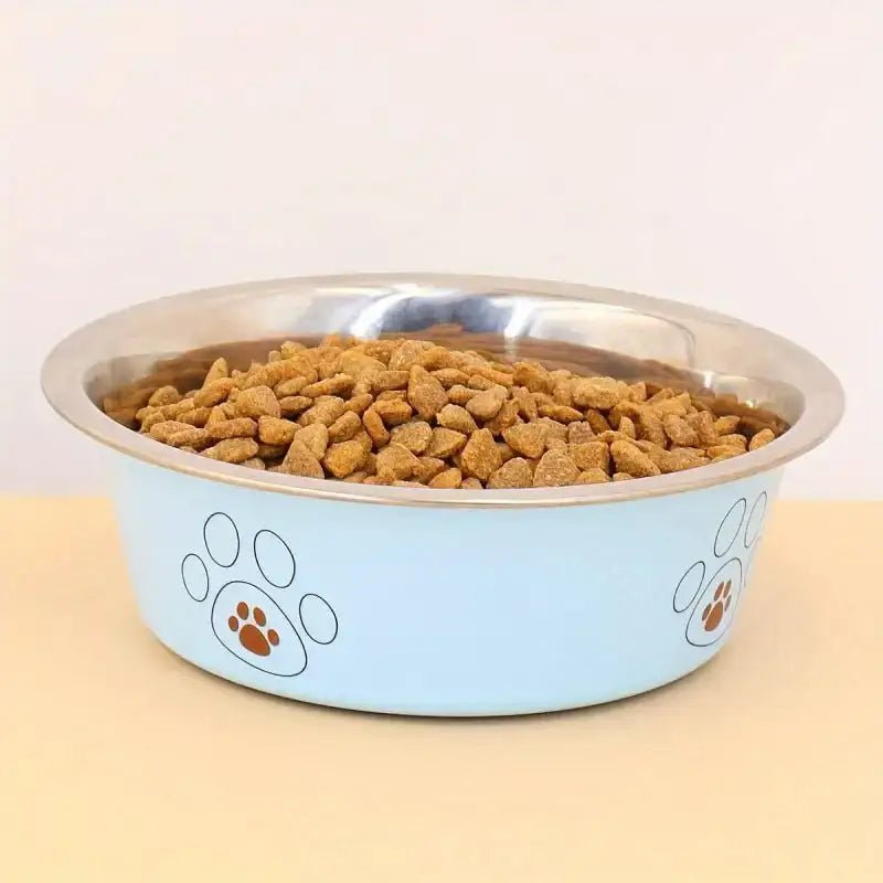 Photo de la gamelle en inox pour chien antidérapante résistante à l’usure remplie de croquettes