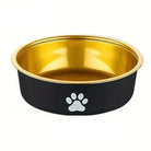 Gamelle en inox pour chien design noir et or avec pied antidérapant et motif patte