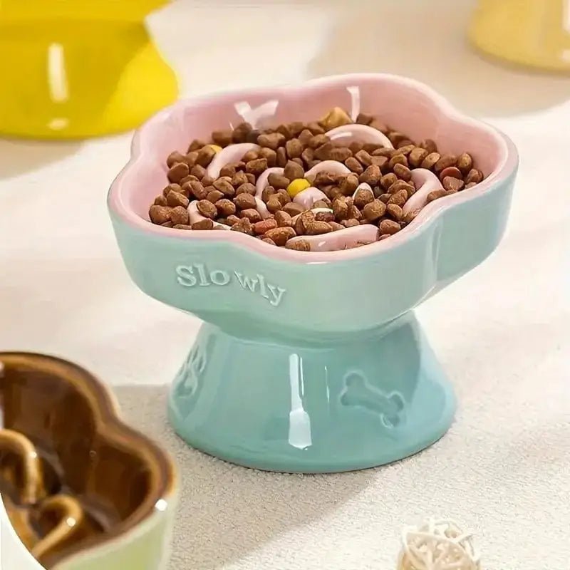 Description de la gamelle anti glouton surélevée en céramique pour chien avec motif fleur