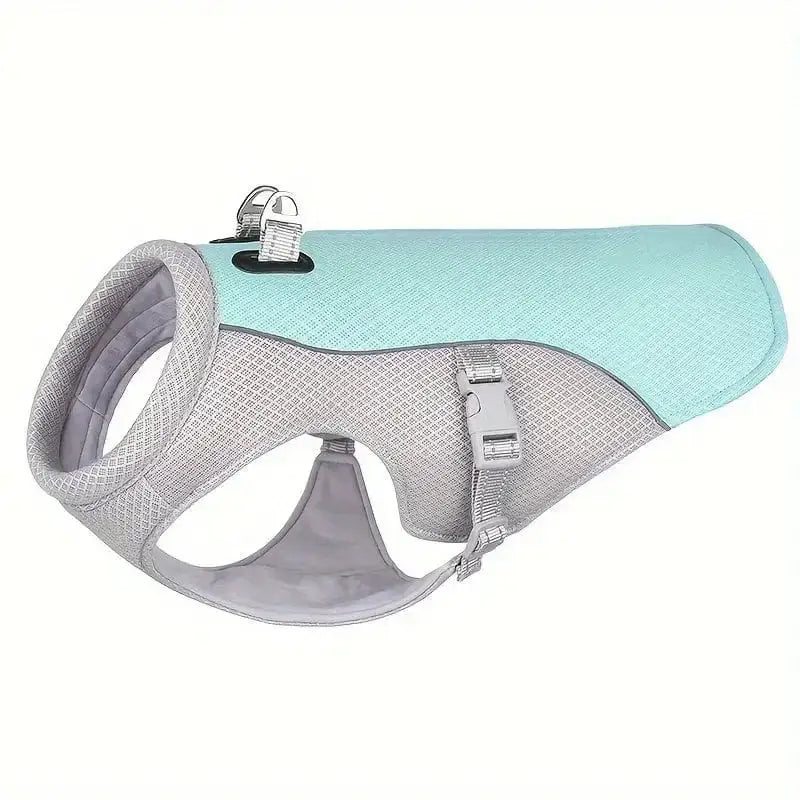 Gilet rafraîchissant pour chien été en Aqua et gris, confortablement ajusté