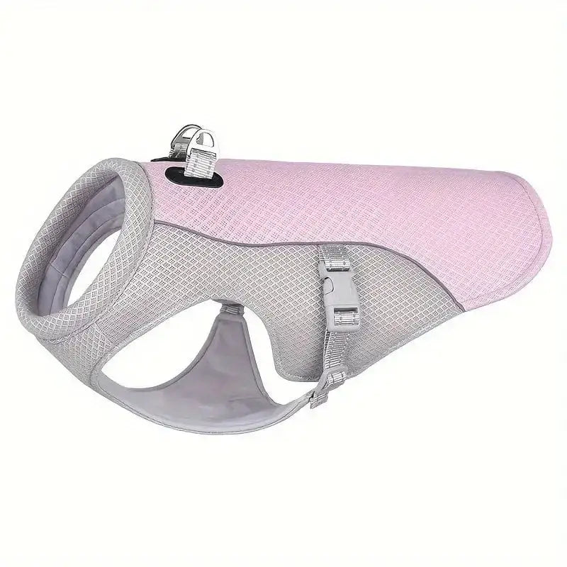 Harnais chien rose et gris gilet rafraîchissant pour chien été promenade confort