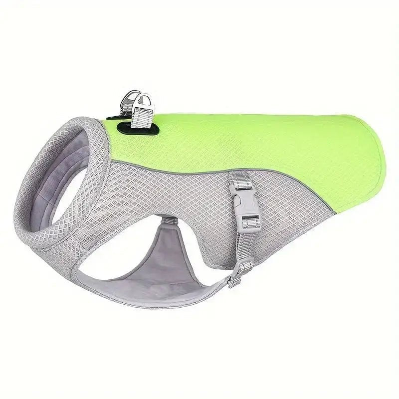 Gilet rafraîchissant pour chien été, harnais gris et lime vert pour promenade