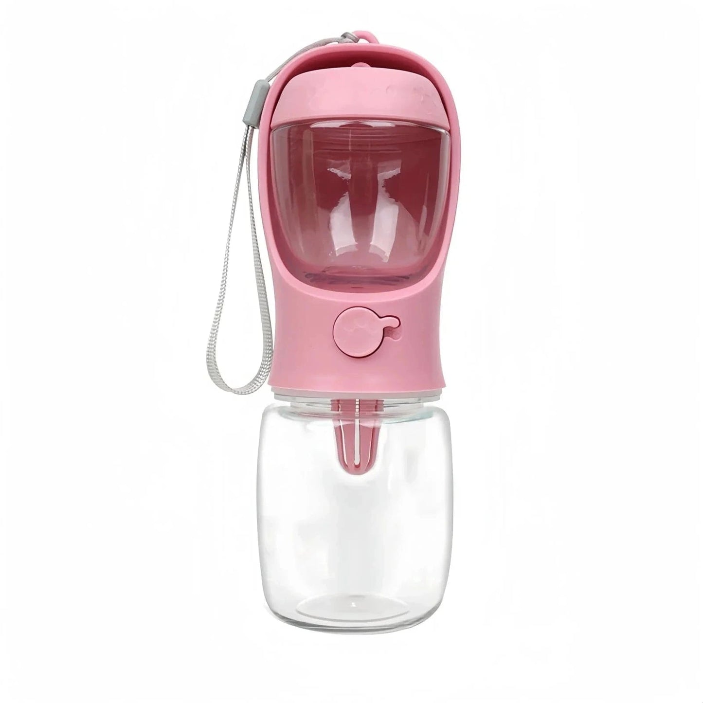 Bouteille d’eau portable Pink pour animaux, pratique avec compartiment pour croquettes