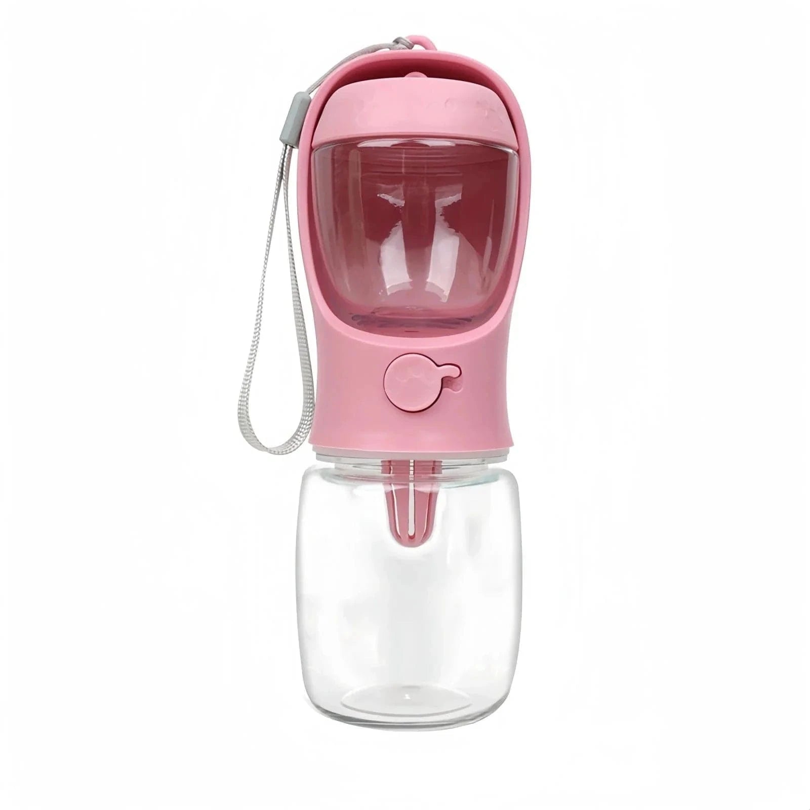 Bouteille d’eau portable Pink pour animaux, pratique avec compartiment pour croquettes