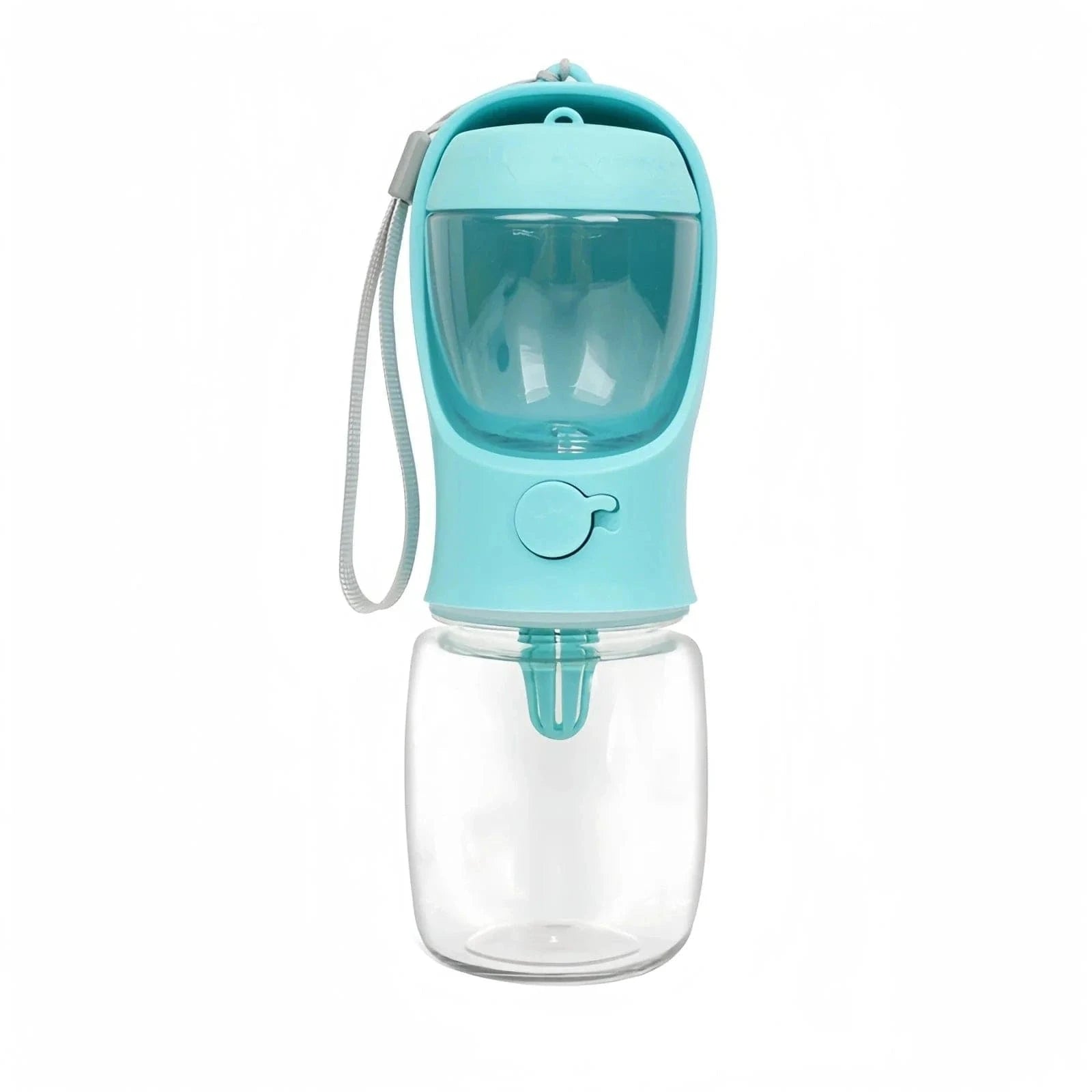 Photo d’une gourde 2 en 1 avec bouteille d’eau portable turquoise pour animaux
