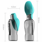 Alt text d’une gourde pour chien 800 ml avec bec verseur étanche, dimensions incluses