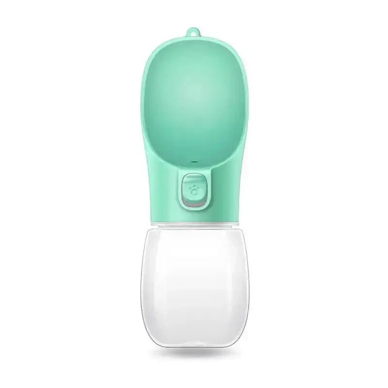 Photo d’une gourde pour chien de voyage anti fuite, turquoise et transparente