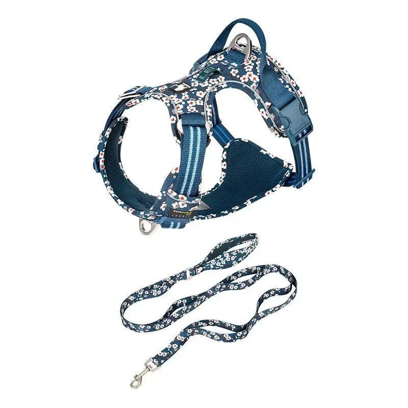 Image d’un harnais truelove country plus motif fleuri avec laisse assortie pour chien