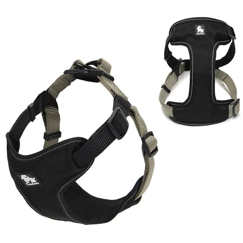 Harnais réfléchissant Truelove SafeWalk pour chiens noirs avec boucles à dégagement facile